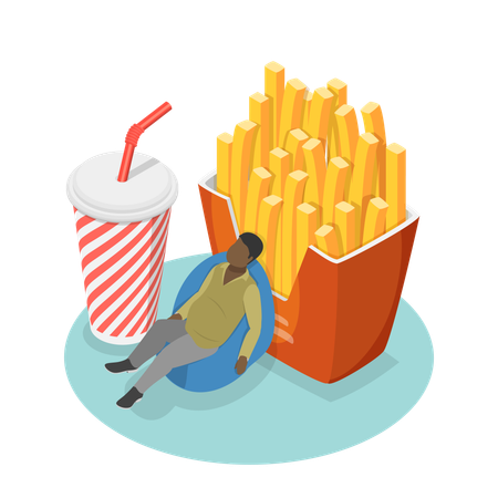 Man having fast food addications  Illustration