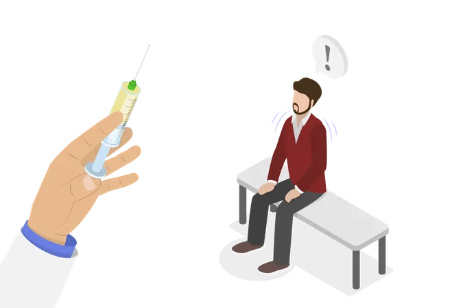 3 D Isometric Flat Vector Conceptual Illustration Of Fear Of Needles Scared Person Afraid Of Medical Shots Illustration