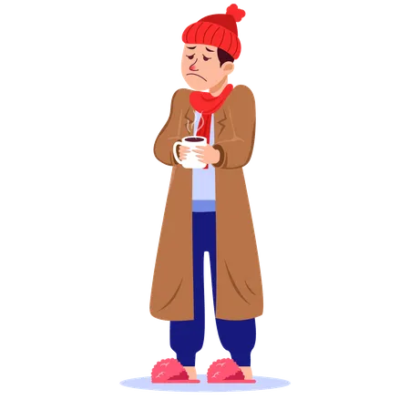 Vector Flat Character Collection Set Of Man Having Flu イラスト