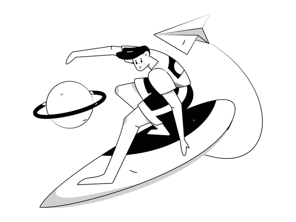 Man having fun while surfing in space  Illustration