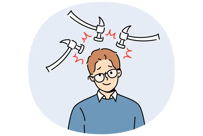 Man having head migraine  Illustration