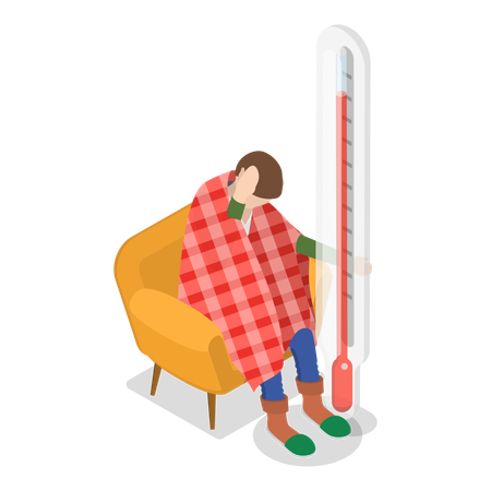Man having high fever  Illustration