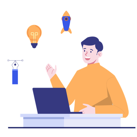 Man having Innovation Pitch  Illustration