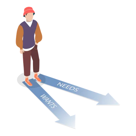 3 D Isometric Flat Vector Illustration Of Need Vs Want Internal Conflict Illustration