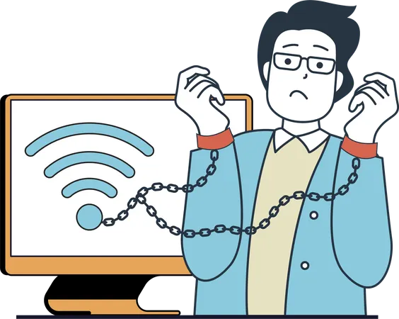 Man Having Internet Addiction  Illustration