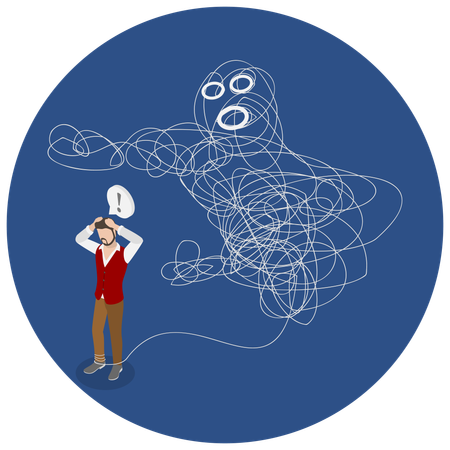 Man having Mixed Feelings and Thoughts  イラスト