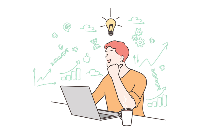 Man having new idea for business analysis  Illustration