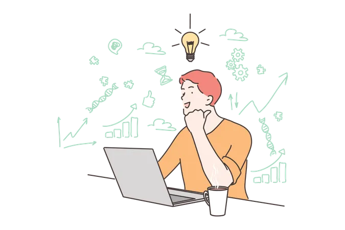 Man having new idea for business analysis  Illustration