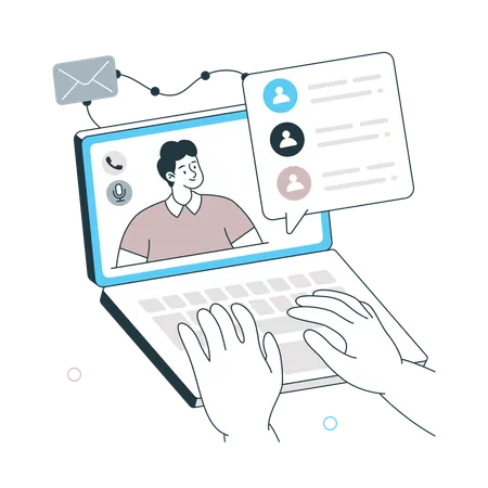 Man having online Meeting while Connection Technology  Illustration