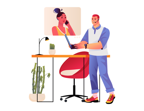 Man having online video conference  Illustration