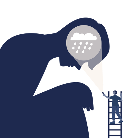 Man having overthinking problem  イラスト