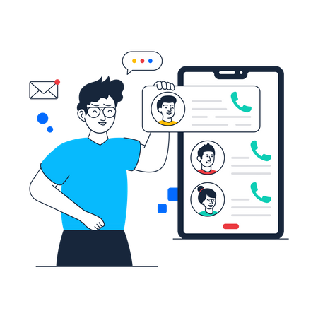 Man having Phone Contacts  Illustration