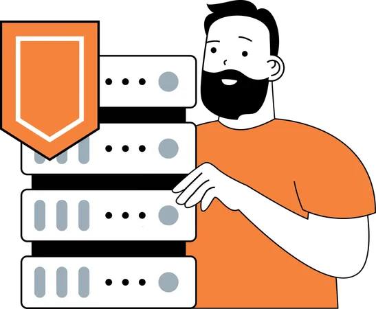 Man having server security  Illustration