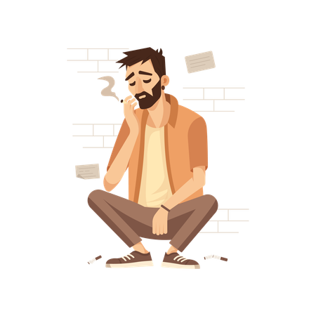 Man Having Smoking Addiction  Illustration