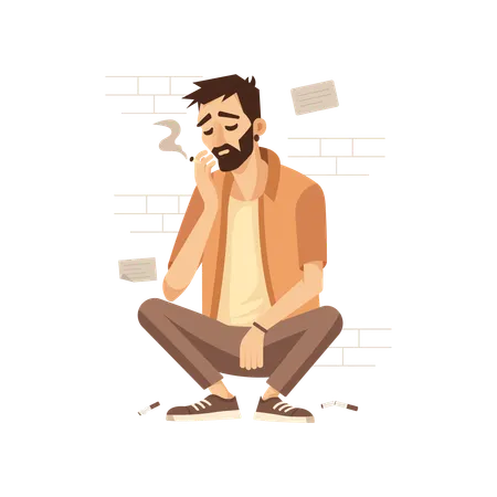 Man Having Smoking Addiction  Illustration