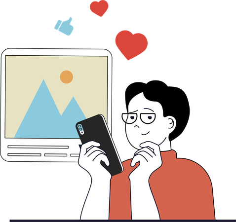 Man Having Social Addiction  Illustration