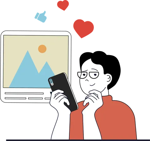 Man Having Social Addiction  Illustration