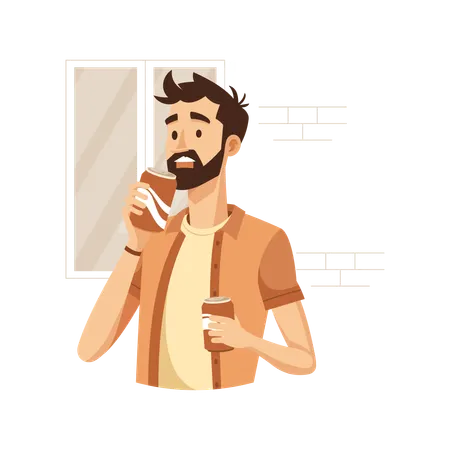 Man having Soft Drink Addiction  Illustration