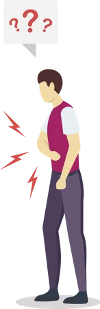 Man Having Stomach Ache Semi Flat RGB Color Vector Illustration Angry Irritated Confused Person Guy Feeling Bad Health Problem Illness Food Poisoning Isolated Cartoon Character On White Illustration
