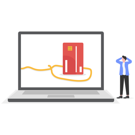 Man having stress for credit card trap  Illustration