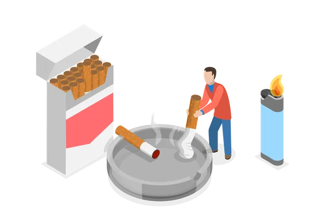 3 D Isometric Flat Vector Conceptual Illustration Of Unhealthy Habits Smoke Addiction Illustration