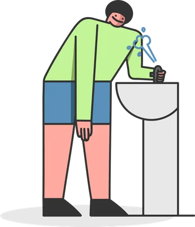 Man having water from park faucet Illustration