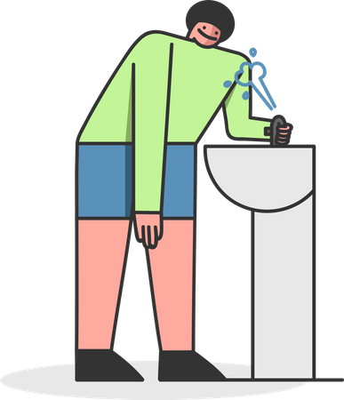 Man having water from park faucet  Illustration