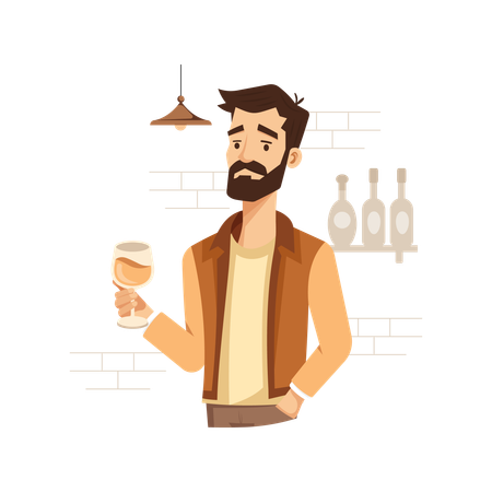 Man Having Wine Addiction  Illustration