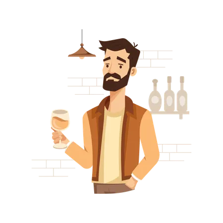 Man Having Wine Addiction  Illustration