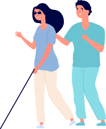 Man helping blind woman Illustration