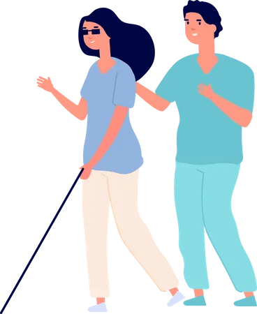 Man helping blind woman  Illustration