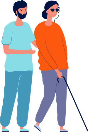 Man helping blind woman  Illustration