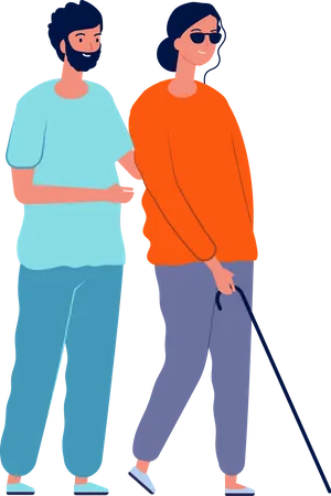 Man helping blind woman  Illustration