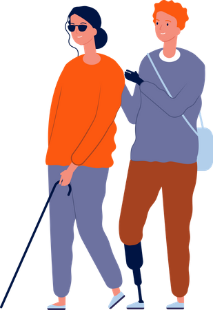 Man helping blind woman  Illustration