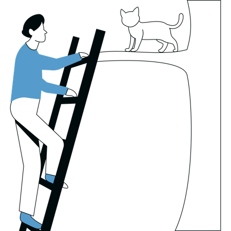 Man Helping Cat on Tree  Illustration