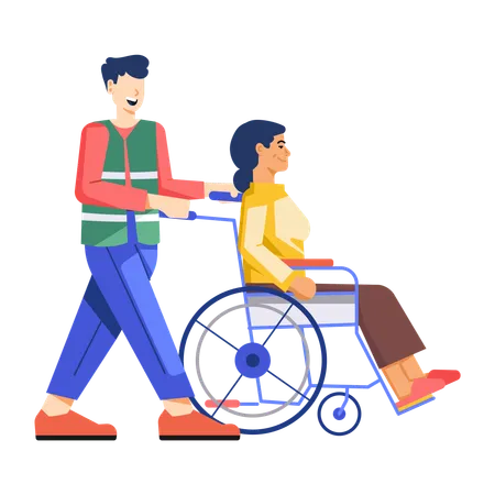 Man Helping Elderly disabled woman  Illustration