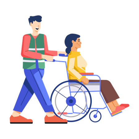 Man Helping Elderly disabled woman  Illustration