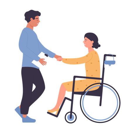 Man helping handicap woman  Illustration