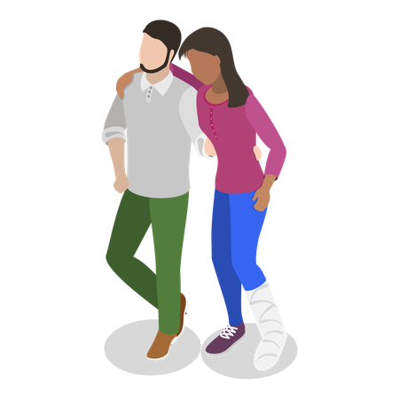 Man helping injured woman  Illustration