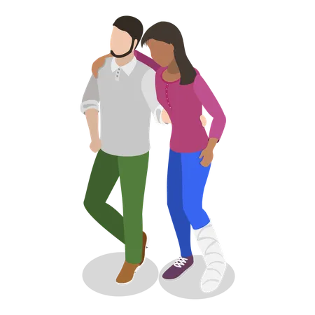 Man helping injured woman  Illustration