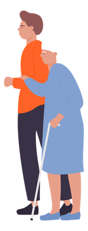 Man helping old woman  Illustration