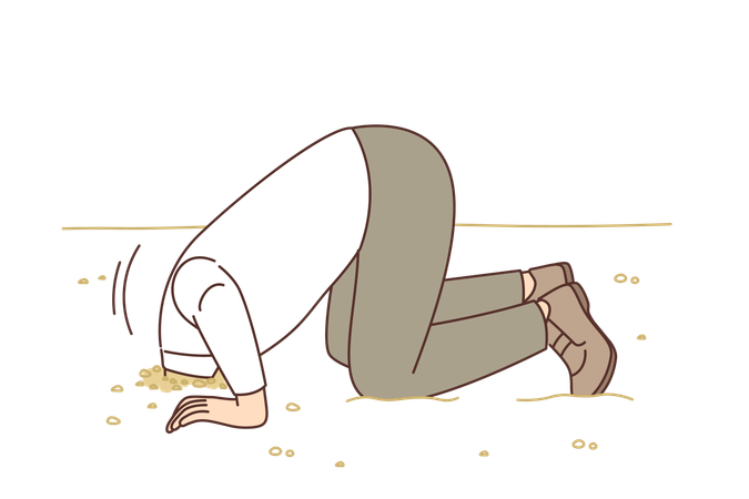 Man hides head in sand  Illustration