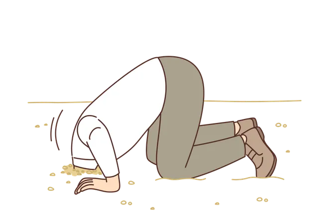 Man hides head in sand  Illustration