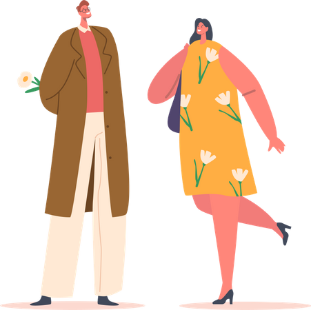 Man Hiding Bouquet behind of Back prepare Present to Girl  Illustration