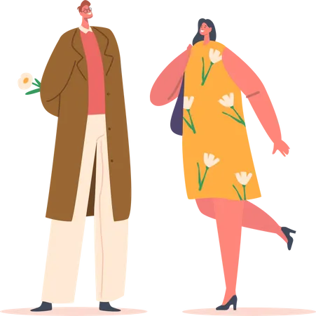 Man Hiding Bouquet behind of Back prepare Present to Girl  Illustration