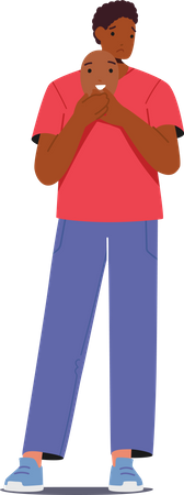 Man hiding real face while suffering from depression  Illustration