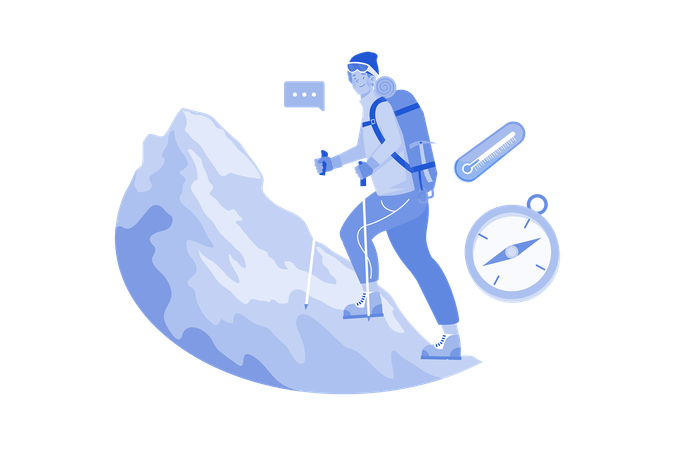 Man hiking high in mountains in winter  일러스트레이션