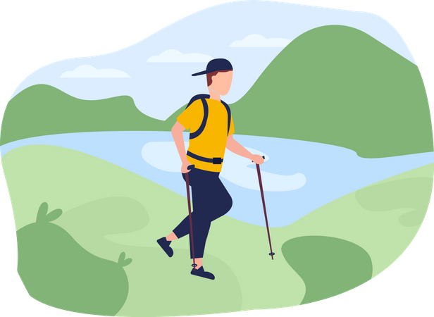 Man hiking mountain Illustration