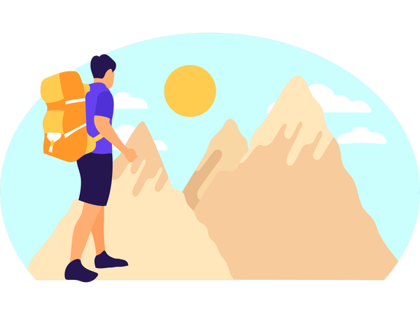 Man Hiking Mountain  Illustration