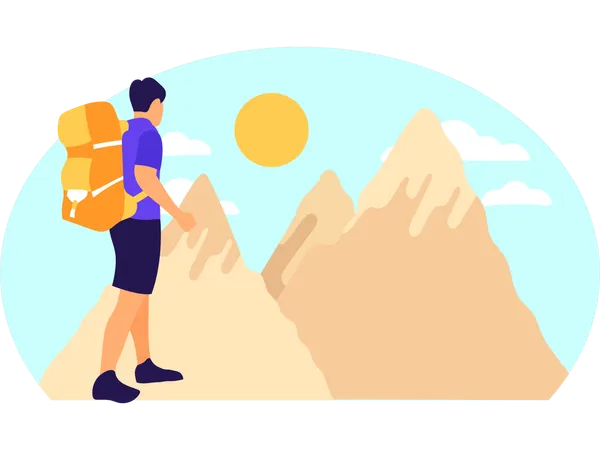 Man Hiking Mountain  Illustration